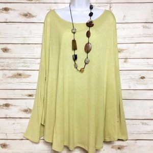 Deletta Yellow Bat Sleeve Sheer Back Top Anthro